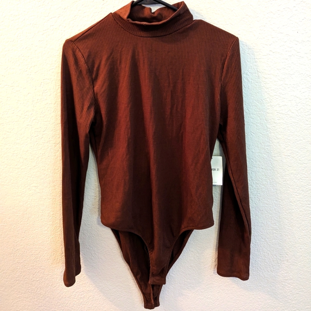 L Brown Turtleneck Bodysuit Forever 21